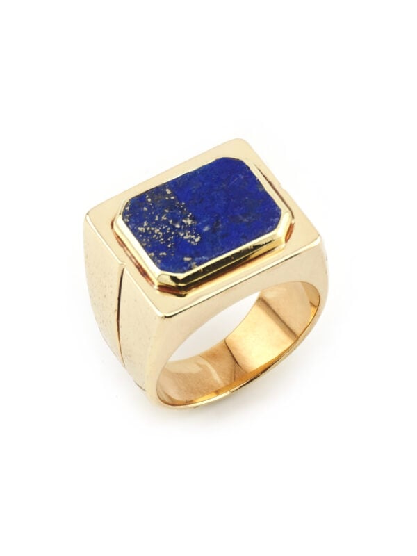 Herrenring mit Lapis Lazuli Pyrit Ader 585er Gold