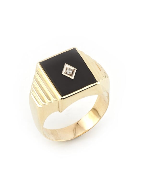 Herrenring mit Onyx und Diamant 585er Gold
