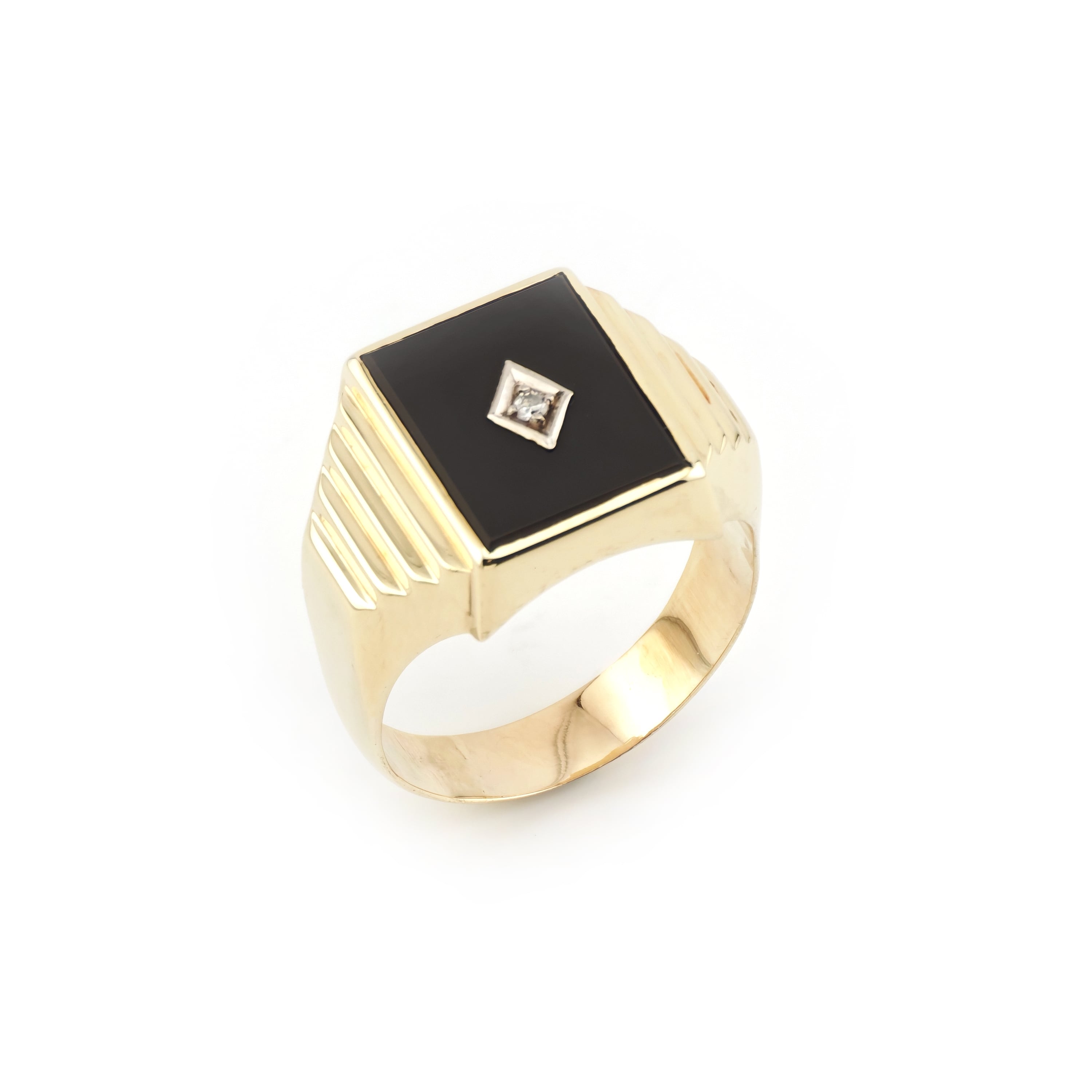 Herrenring mit Onyx und Diamant 585er Gold
