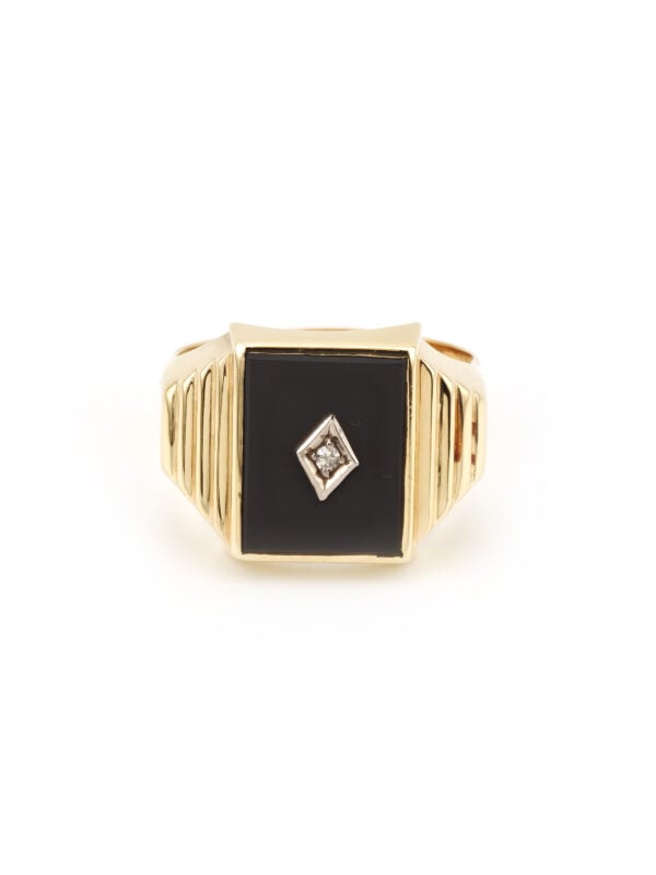 Herrenring mit Onyx und Diamant 585er Gold (5)