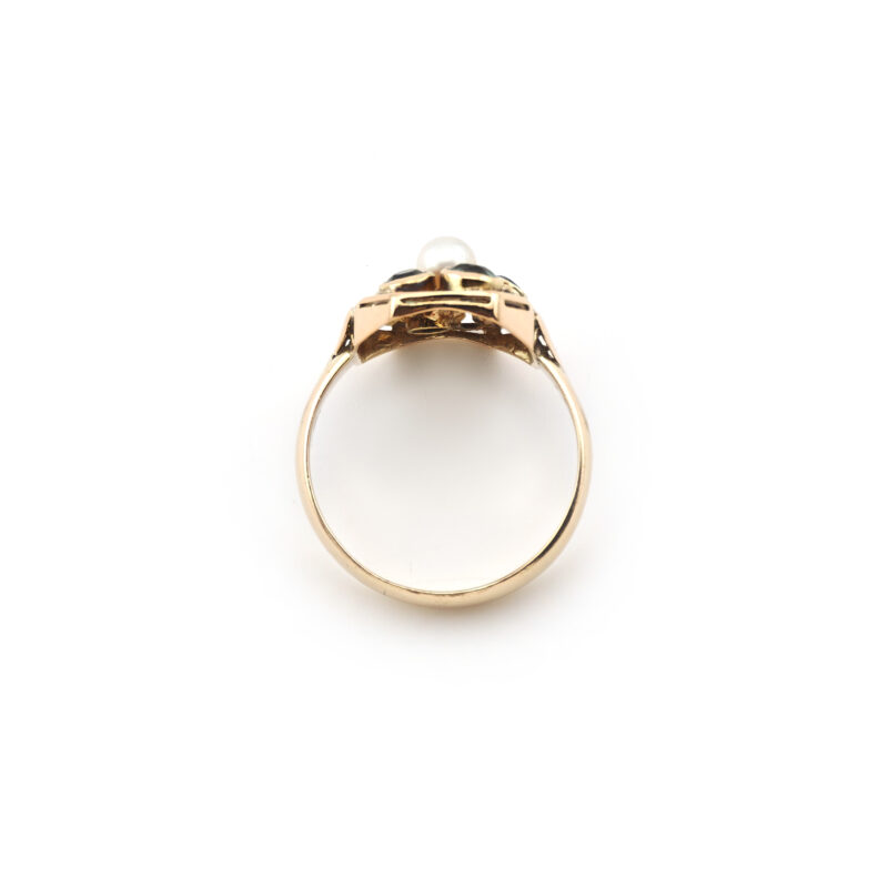 Jugendstil Ring mit Turmalin und Perle 585er Gold