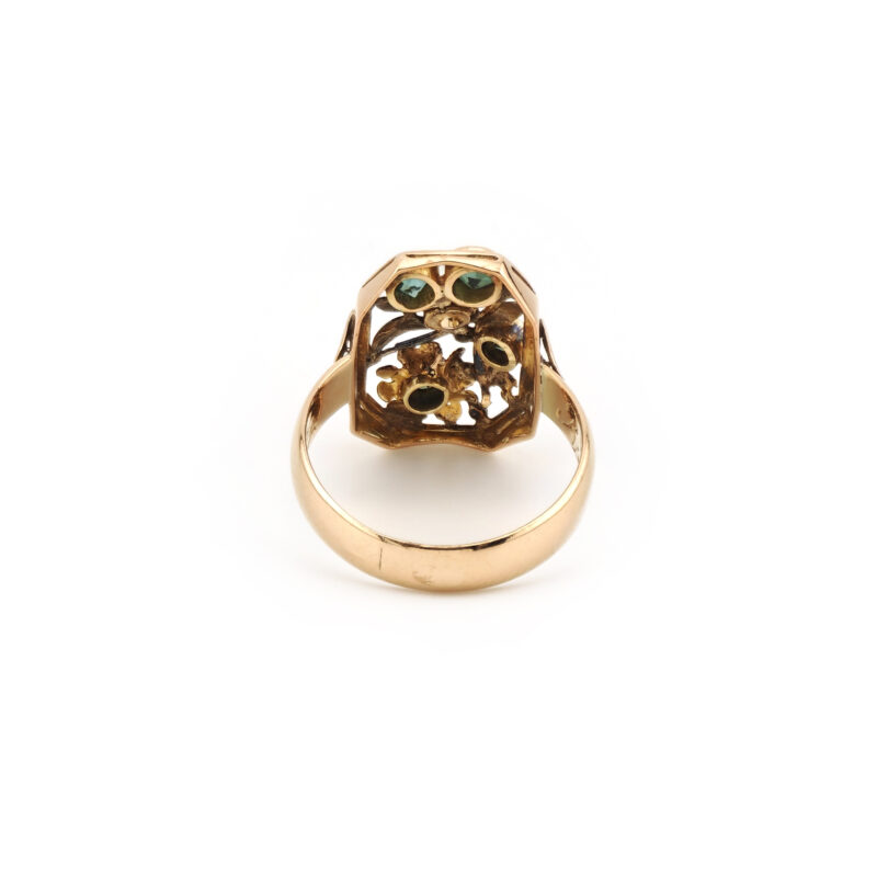 Jugendstil Ring mit Turmalin und Perle 585er Gold