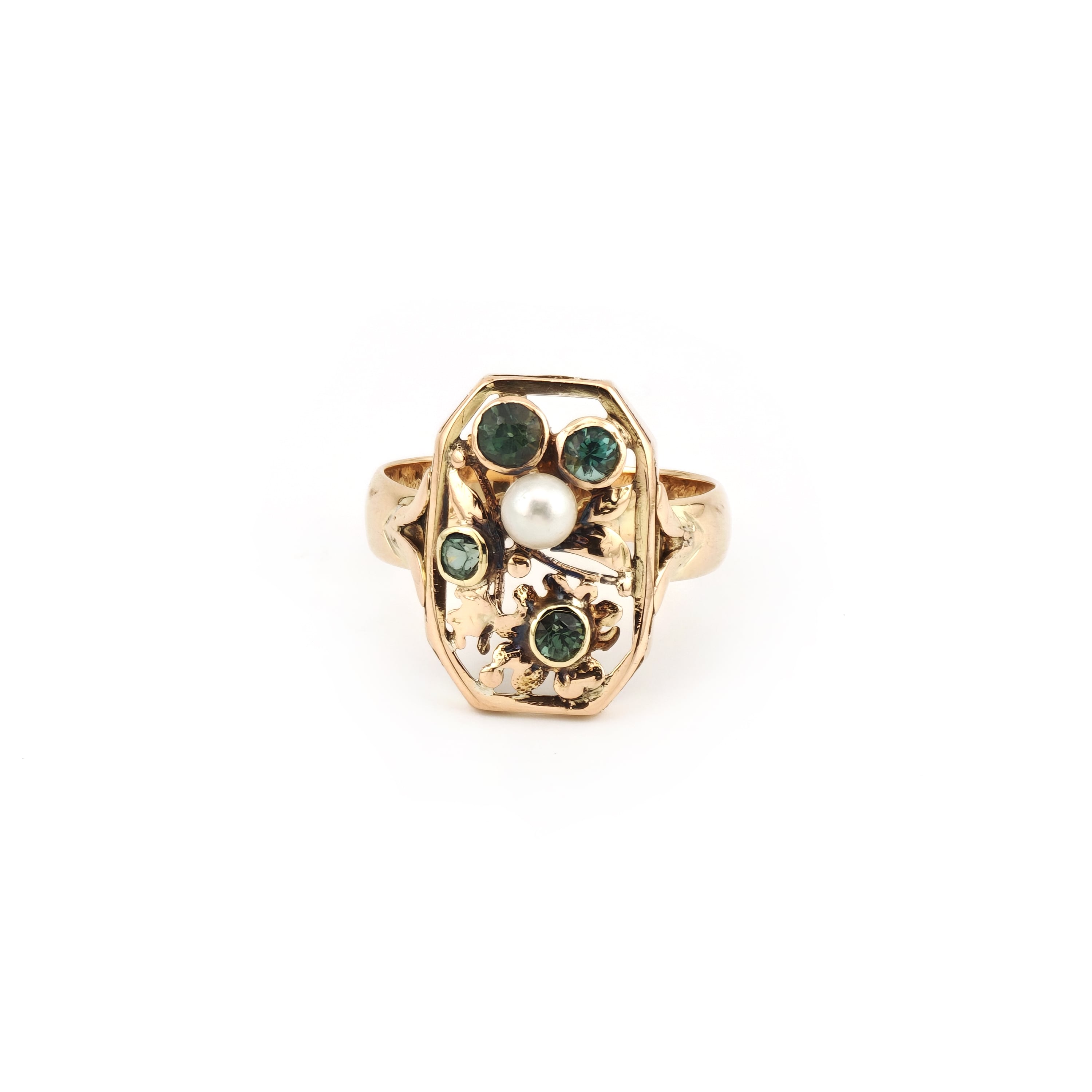 Jugendstil Ring mit Turmalin und Perle 585er Gold (5)