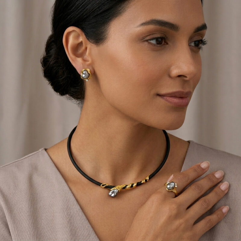 Tahiti-Keshi-Perle Collier 750er auf Kautschuk