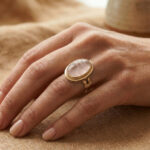 Vintage Ring mit Rosenquarz Cabochon in Gold