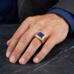 Herrenring mit Lapis Lazuli Pyrit Ader 585er Gold