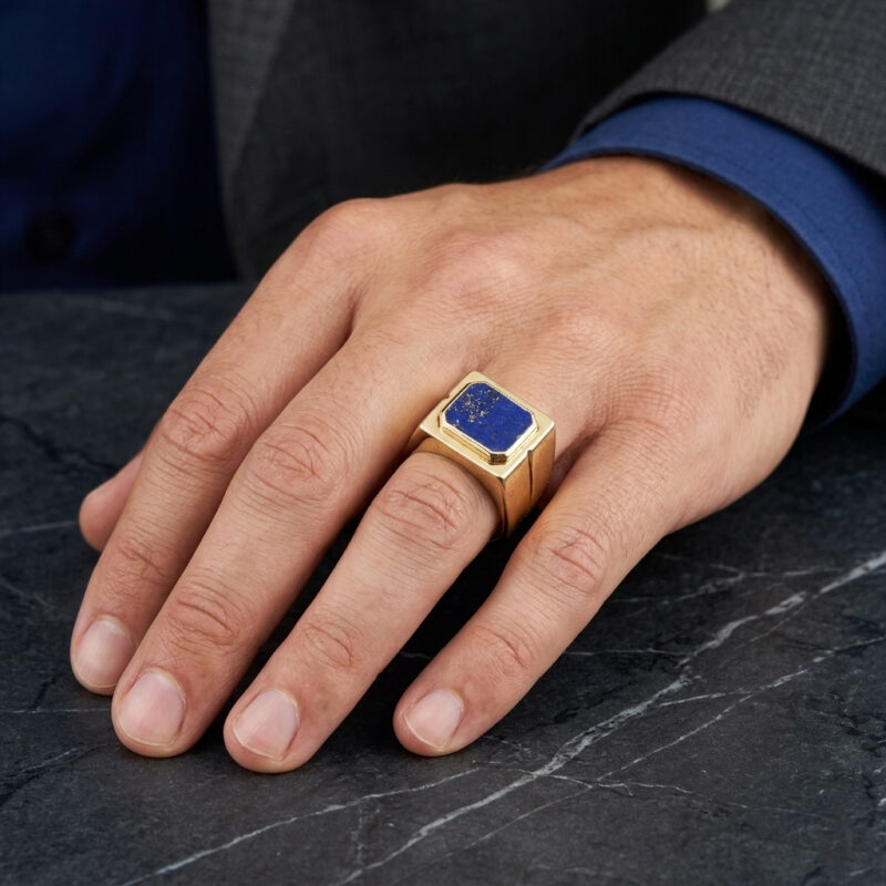 Herrenring mit Lapis Lazuli Pyrit Ader 585er Gold