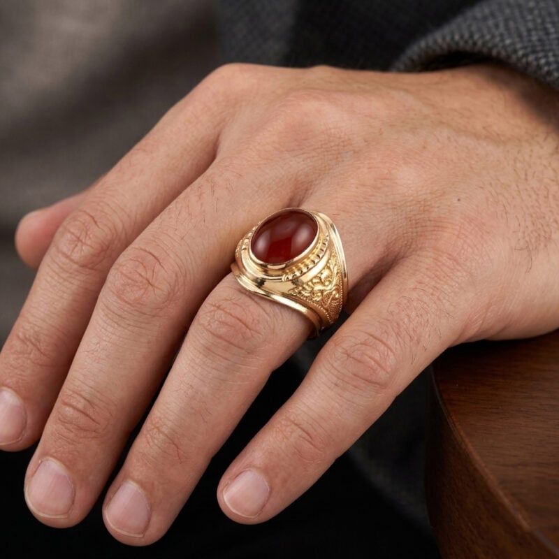 Herrenring mit Karneol Cabochon 750er Gold 6 Herrenring mit Karneol Cabochon 750er Gold