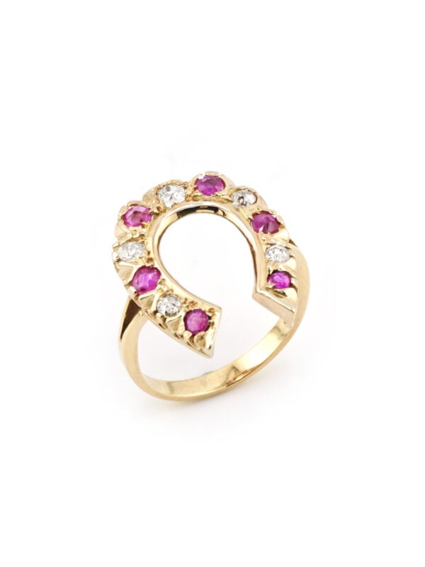 Rubin Hufeisenring 585er Gold mit Diamant 0,25 ct.