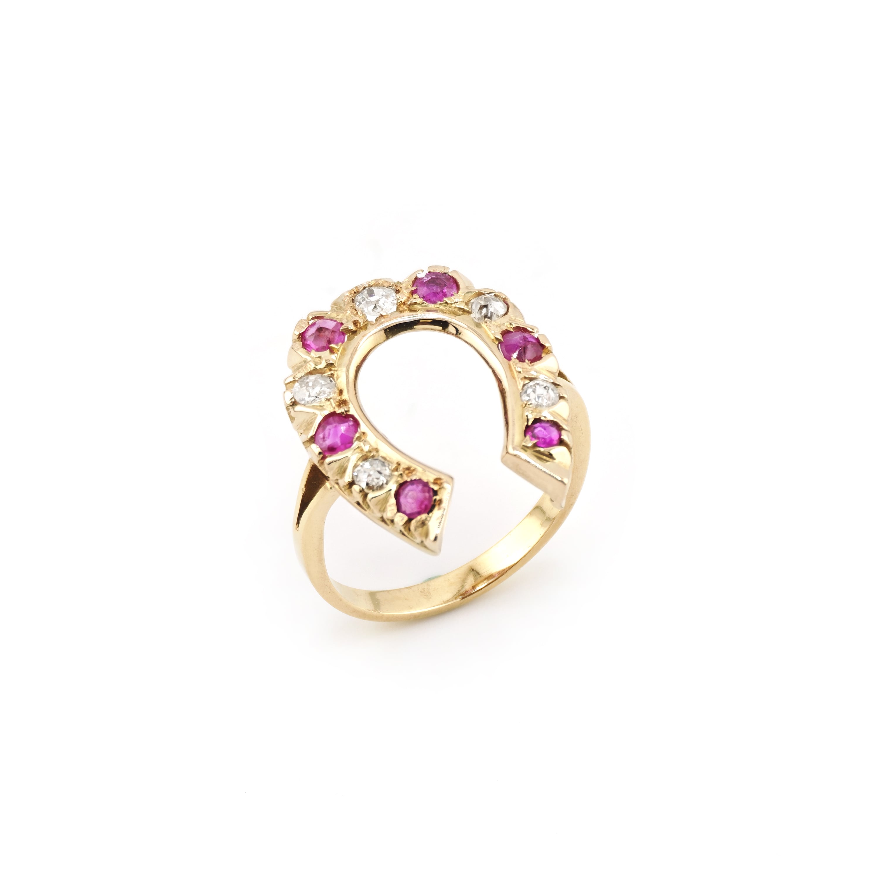 Rubin Hufeisenring 585er Gold mit Diamant 0,25 ct.