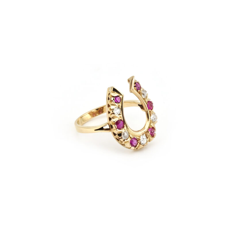 Rubin Hufeisenring 585er Gold mit Diamant 0,25 ct. 3 Rubin Hufeisenring 585er Gold mit Diamant 0,25 ct.