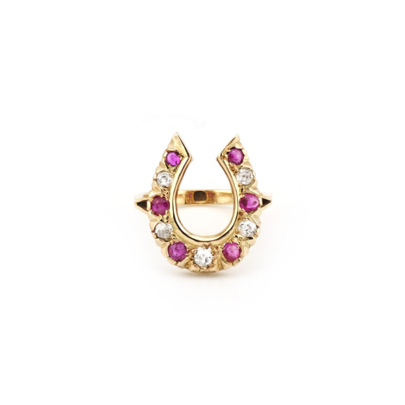 Rubin Hufeisenring 585er Gold mit Diamant 0,25 ct. 2 Rubin Hufeisenring 585er Gold mit Diamant 0,25 ct.