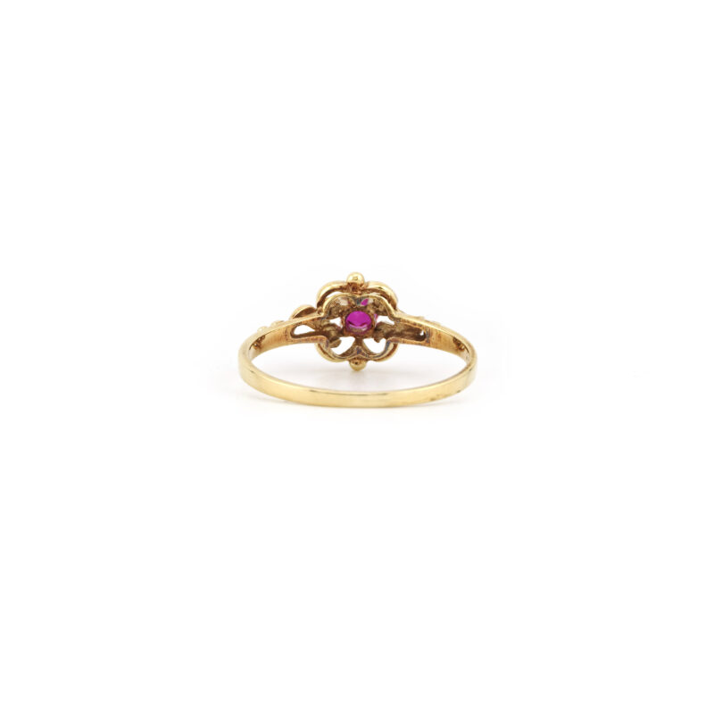 Rubin Kleeblatt Ring 585er Gold um 1970