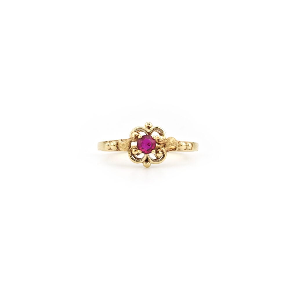 Rubin Kleeblatt Ring 585er Gold um 1970 (5)
