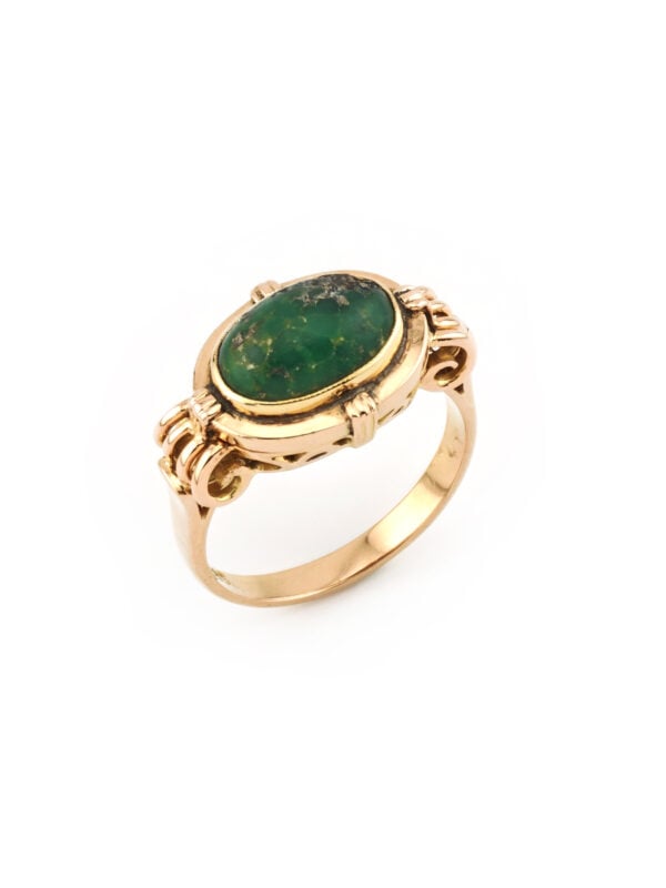 Türkis Cabochon Ring 585er Gold Etruscan Stil