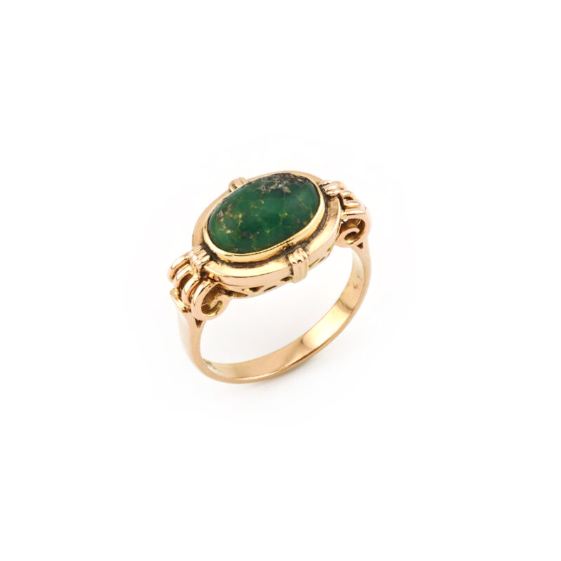 Türkis Cabochon Ring 585er Gold Etruscan Stil