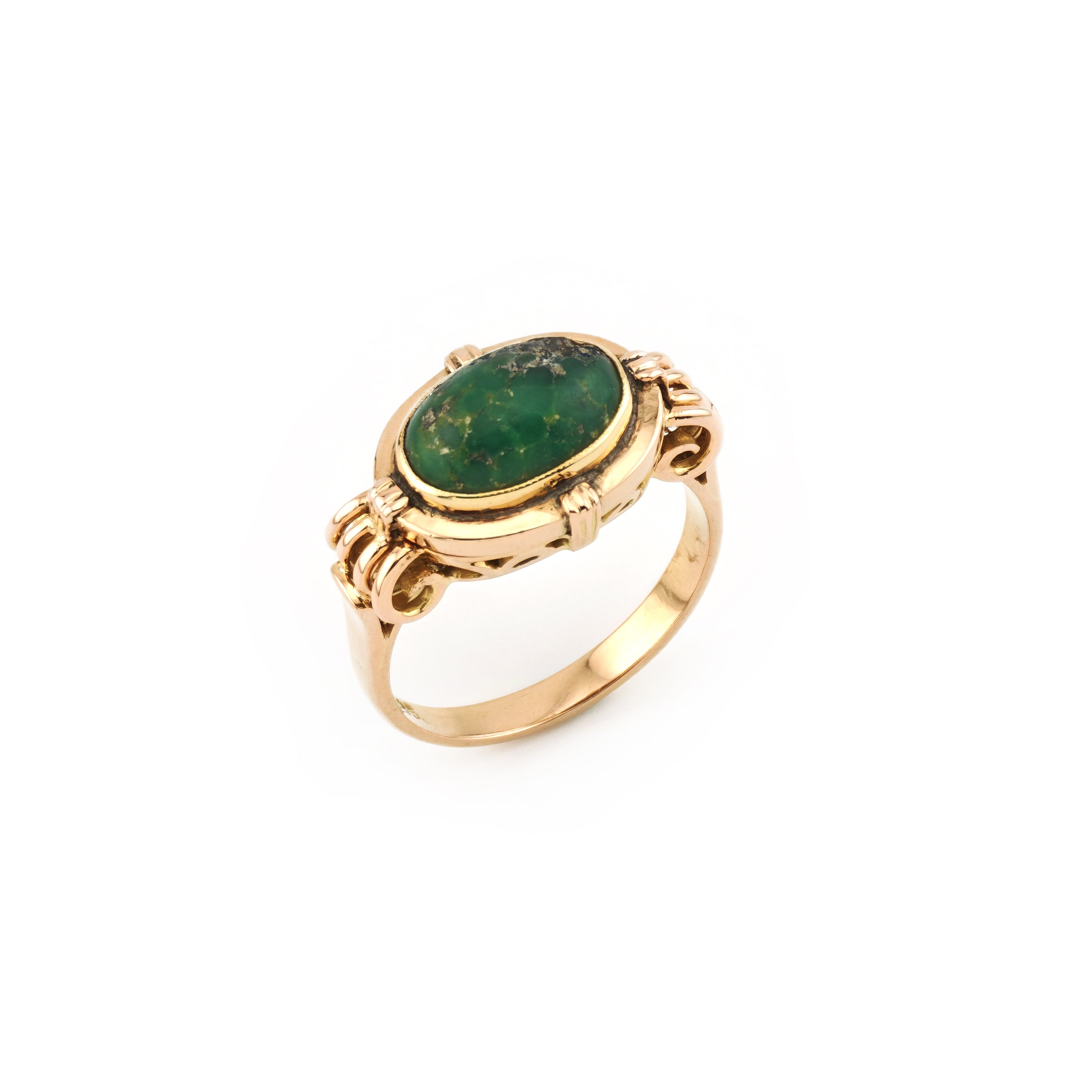 Türkis Cabochon Ring 585er Gold Etruscan Stil