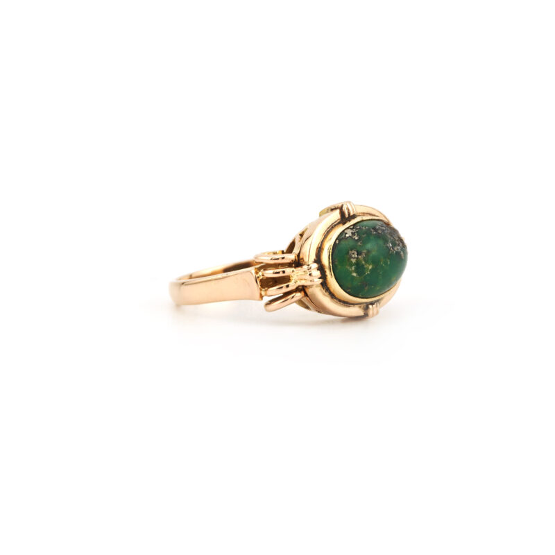 Türkis Cabochon Ring 585er Gold Etruscan Stil