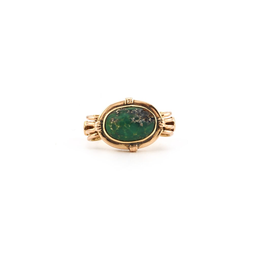 Türkis Cabochon Ring 585er Gold Etruscan Stil (5)
