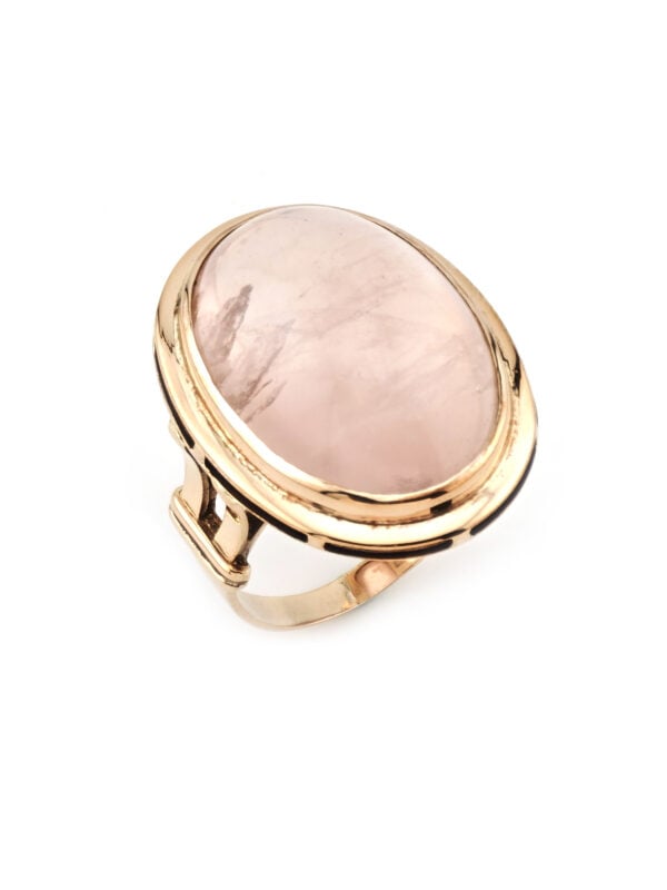 Vintage Ring mit Rosenquarz Cabochon in Gold