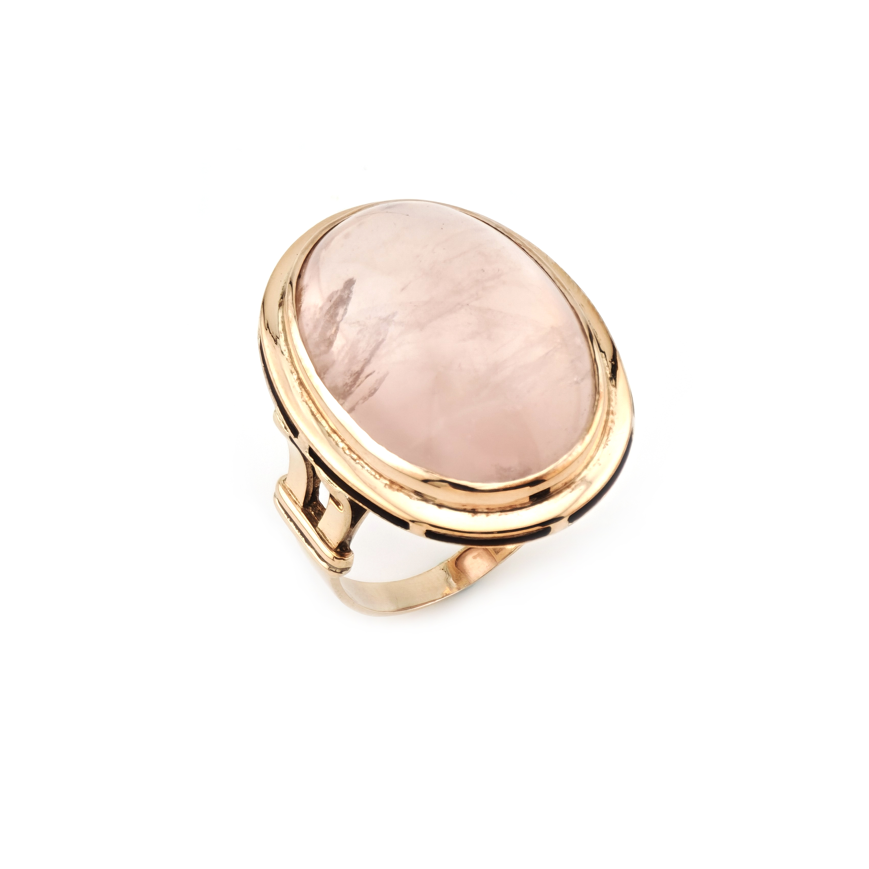 Vintage Ring mit Rosenquarz Cabochon in Gold