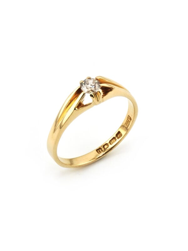 Altschliff Solitär Ring England um 1990 750er Gold