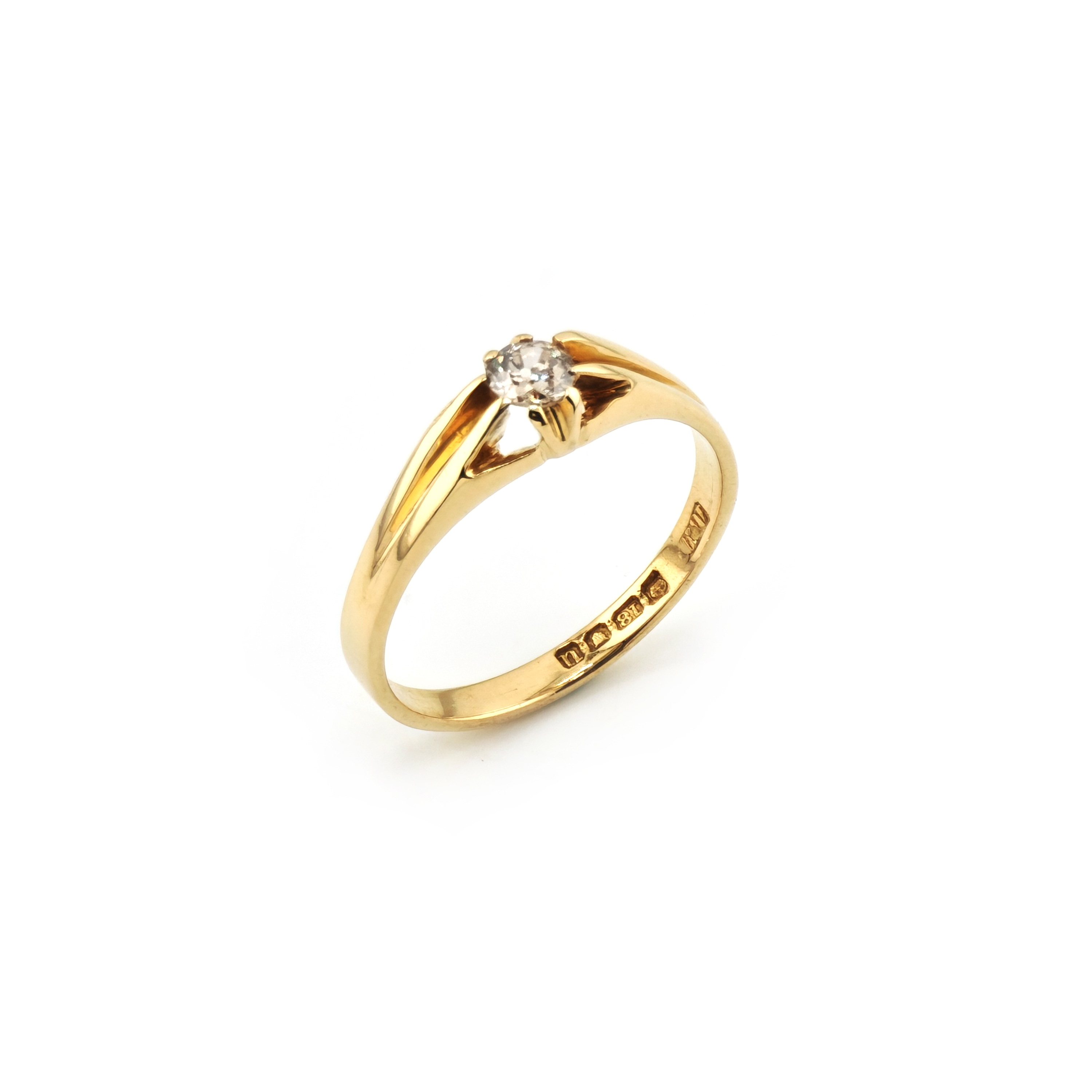 Altschliff Solitär Ring England um 1990 750er Gold