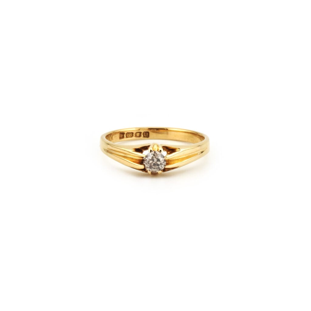 Altschliff Solitär Ring England um 1990 750er Gold (5)