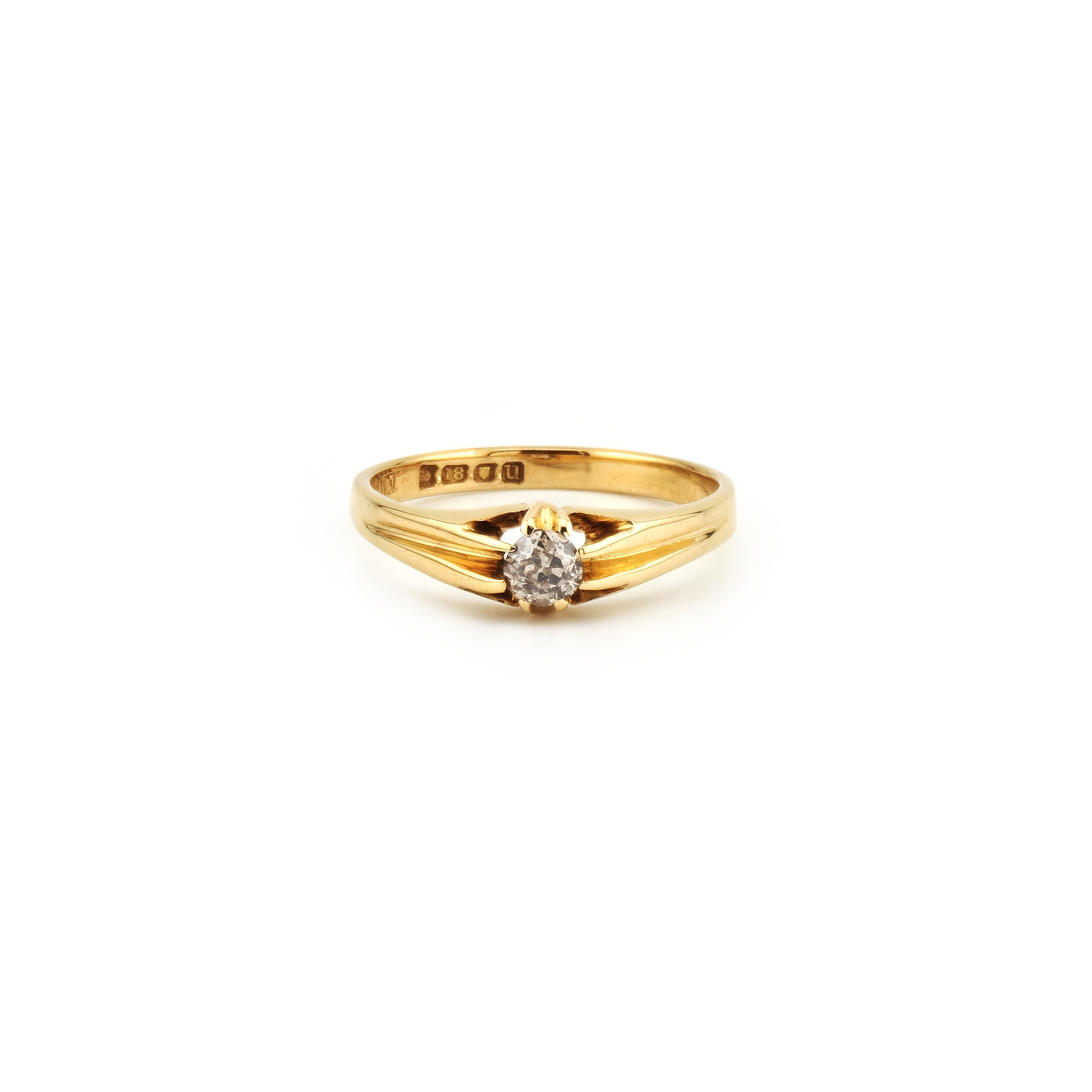 Altschliff Solitär Ring England um 1990 750er Gold (5)