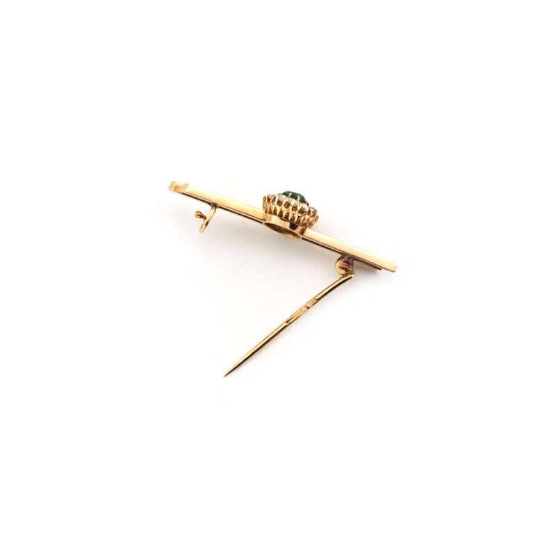 Antike Balkenbrosche mit Smaragd & Dia. um 1890