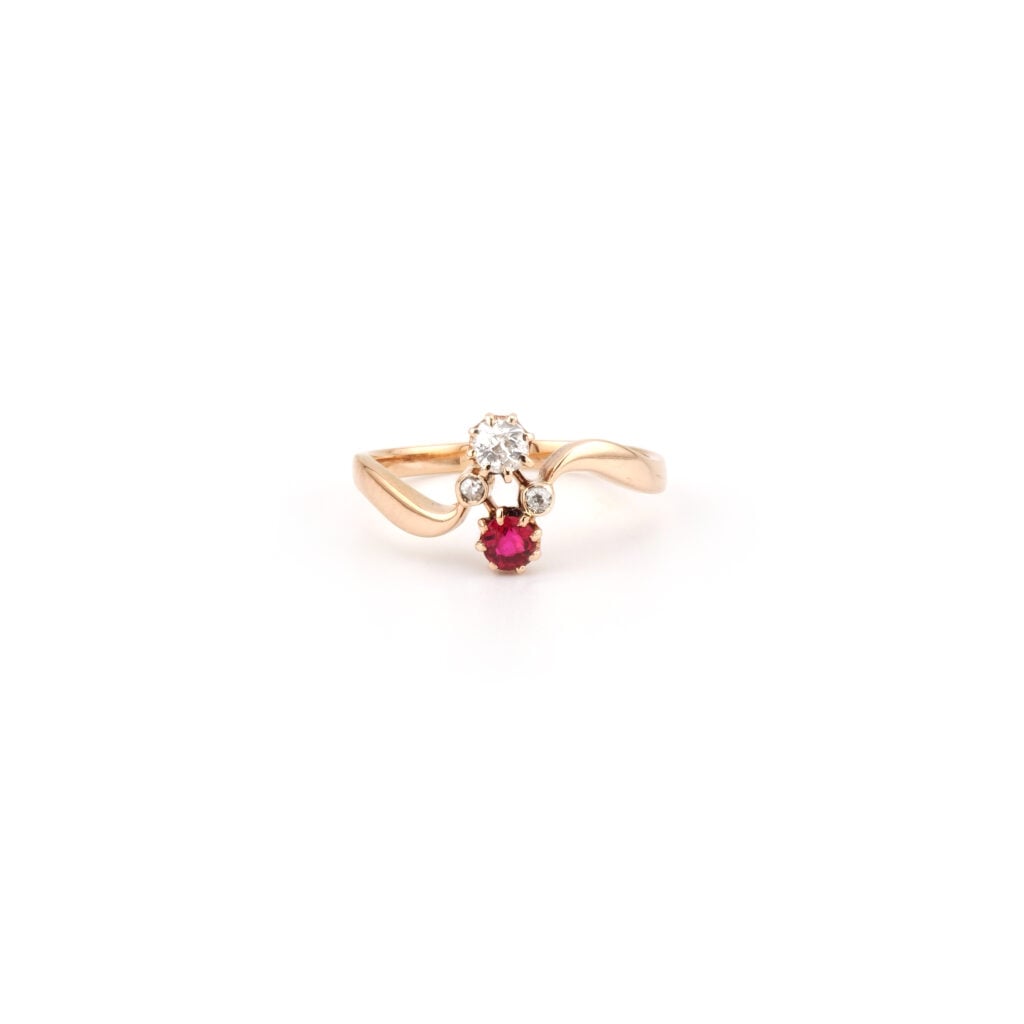 Antiker „Toi et Moi“ Rubin Diamant Ring um 1910 (5)
