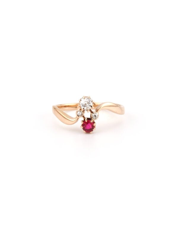 Antiker „Toi et Moi“ Rubin Diamant Ring um 1910 (5)