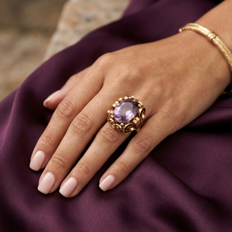 Mid Century Cocktailring 585er Gold mit Amethyst