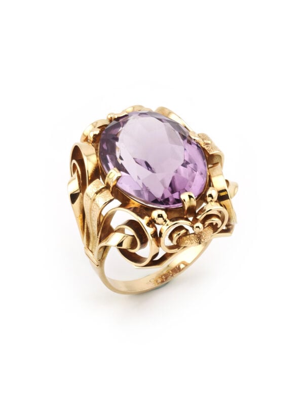 Mid Century Cocktailring 585er Gold mit Amethyst
