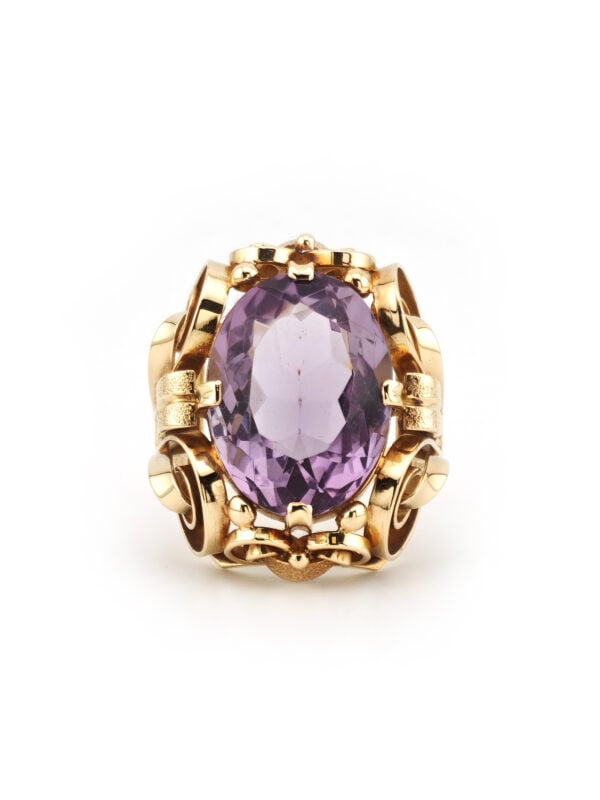 Mid Century Cocktailring 585er Gold mit Amethyst (5)
