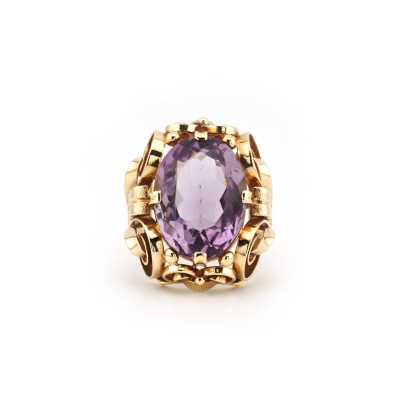 Mid Century Cocktailring 585er Gold mit Amethyst