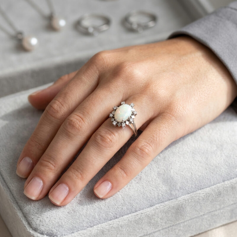 Edelopal Cabochon Diamantring 585er Gold
