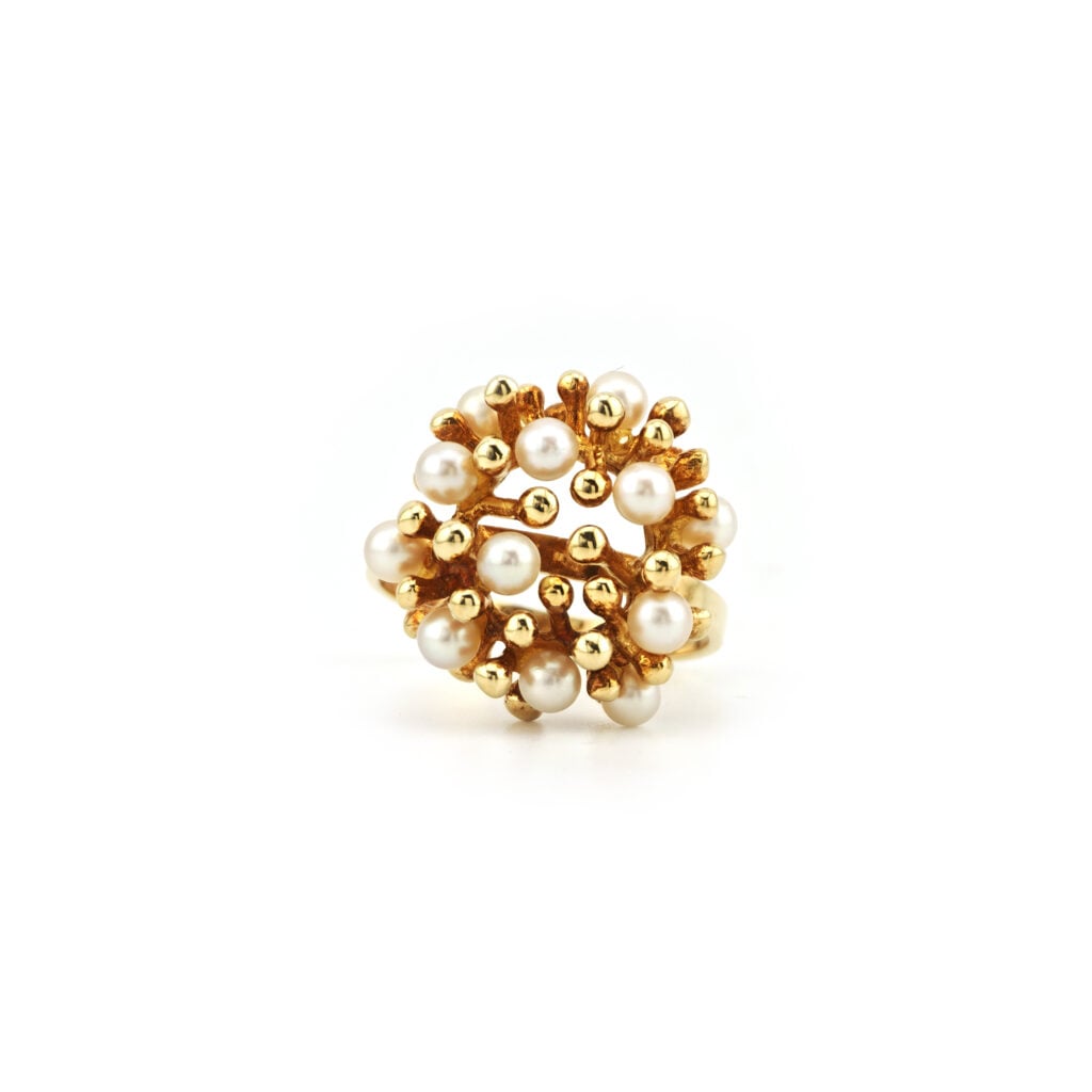Retro Perlen Cluster Ring organisch 585er Gold (5)