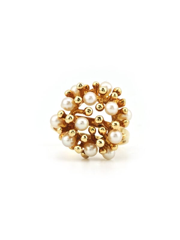 Retro Perlen Cluster Ring organisch 585er Gold (5)
