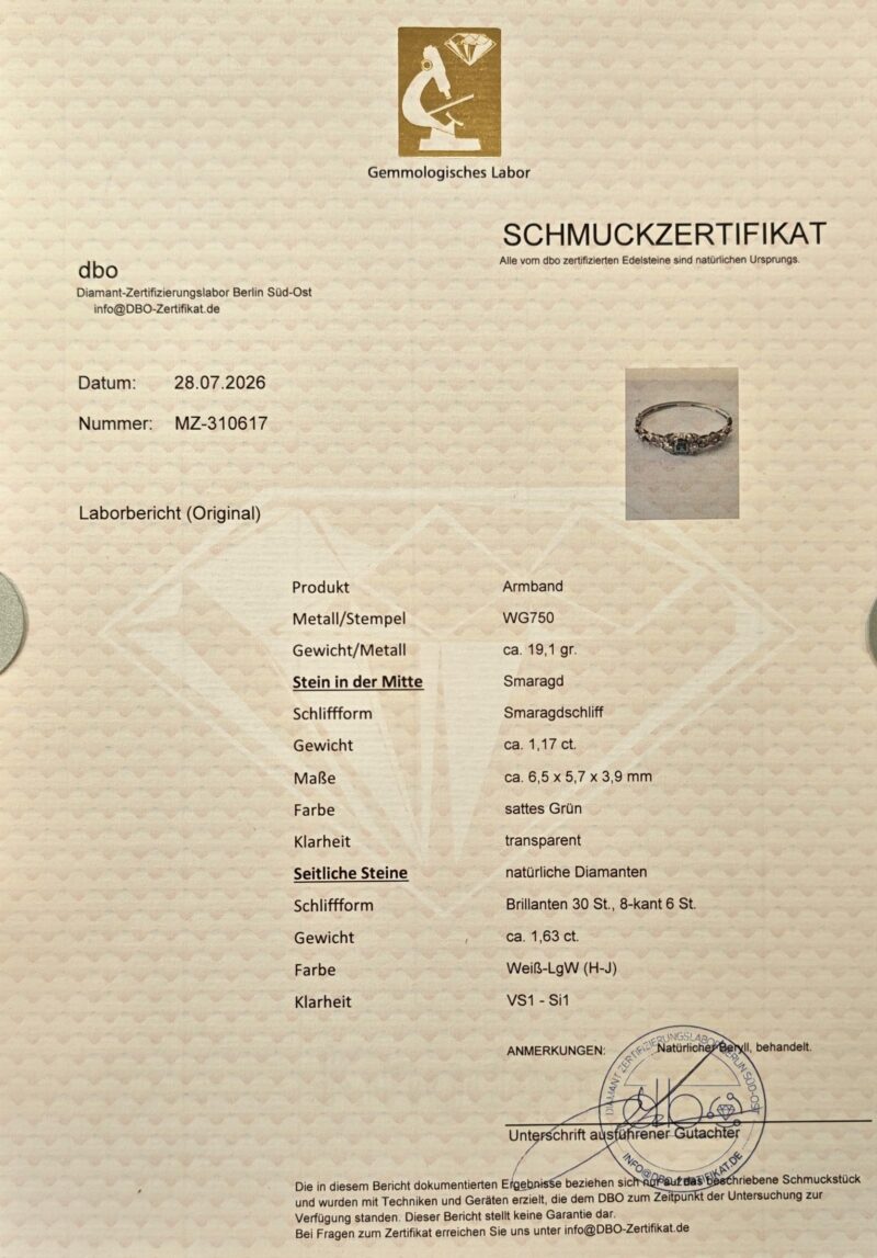 Art Déco Armreif mit Smaragd und Diamant 750er Gold 6 Art Déco Armreif mit Smaragd und Diamant 750er Gold