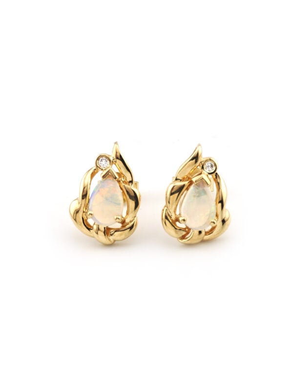 Tropfenform Opal Ohrstecker mit Diamant 585er Gold
