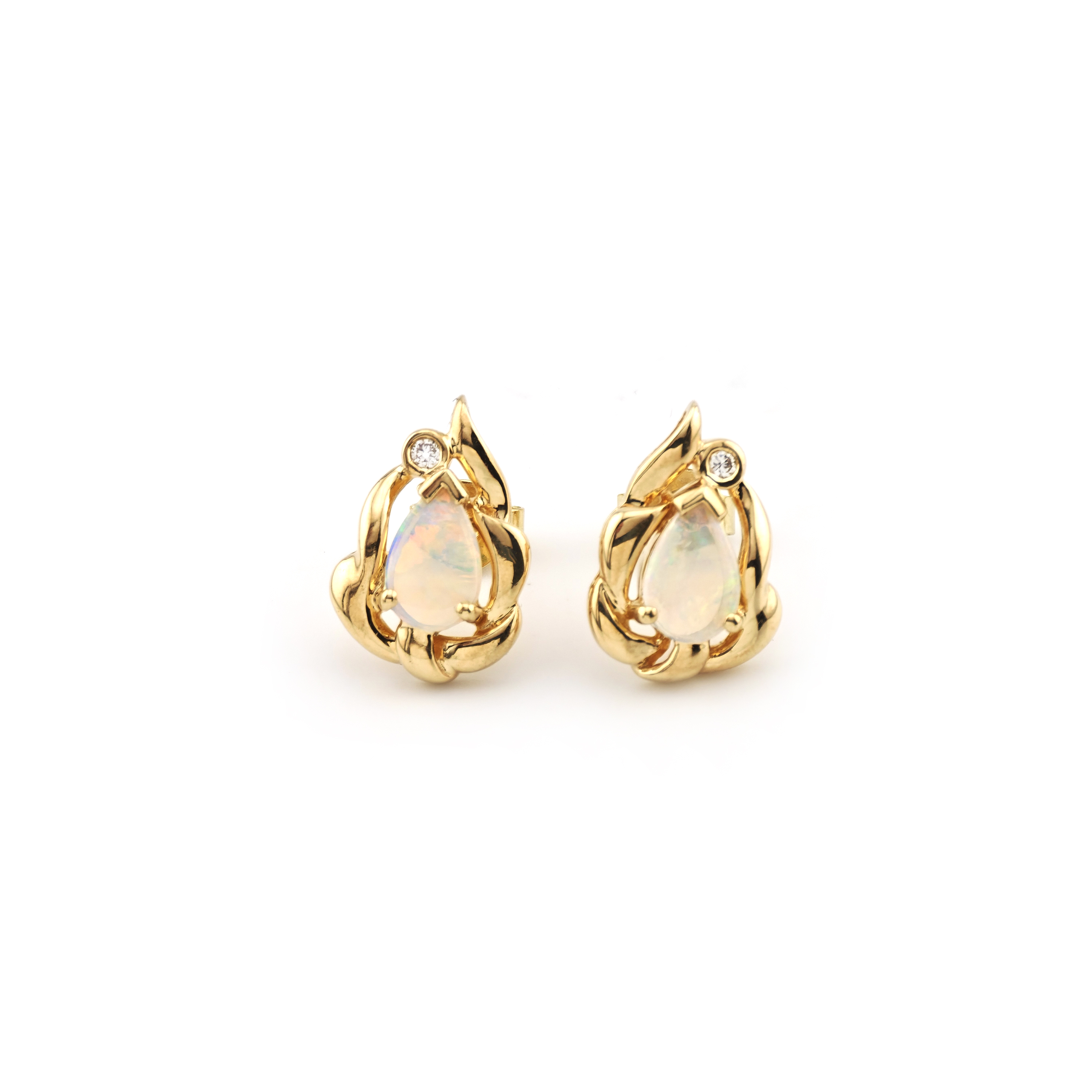 Tropfenform Opal Ohrstecker mit Diamant 585er Gold