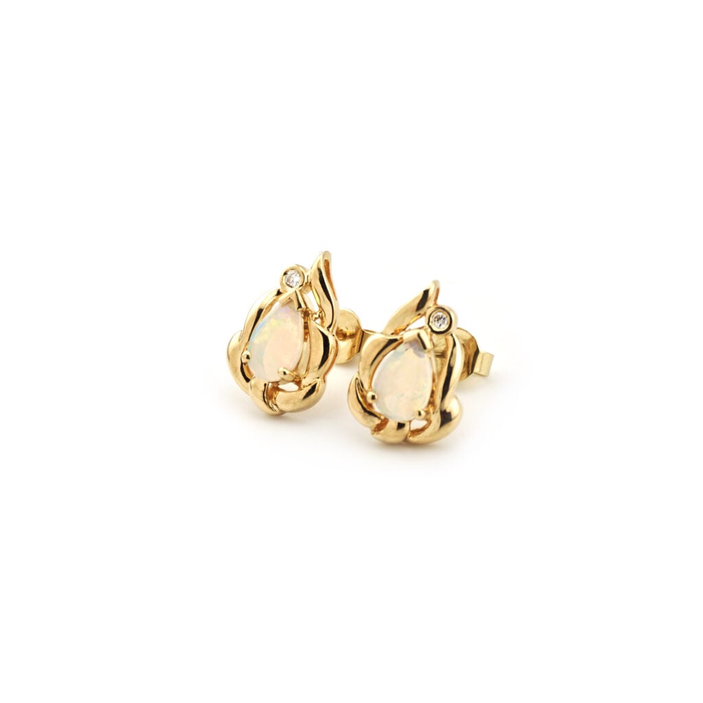 Tropfenform Opal Ohrstecker mit Diamant 585er Gold (4)