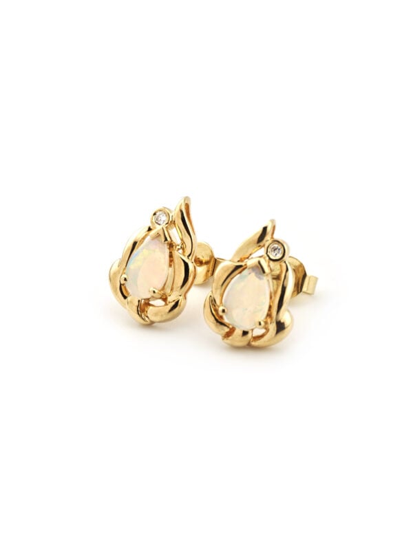 Tropfenform Opal Ohrstecker mit Diamant 585er Gold (4)