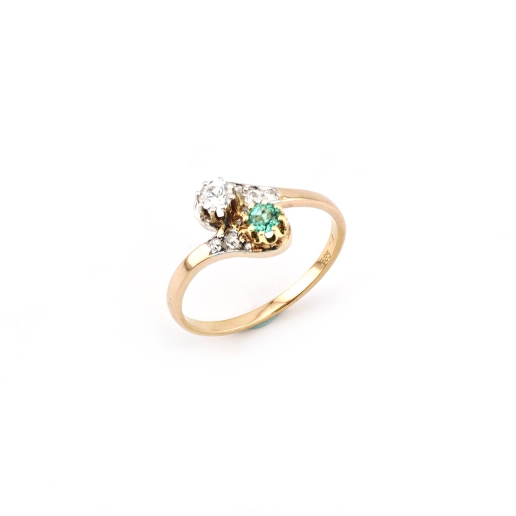 Antiker „Toi et Moi“ Smaragd Diamant Ring um 1905