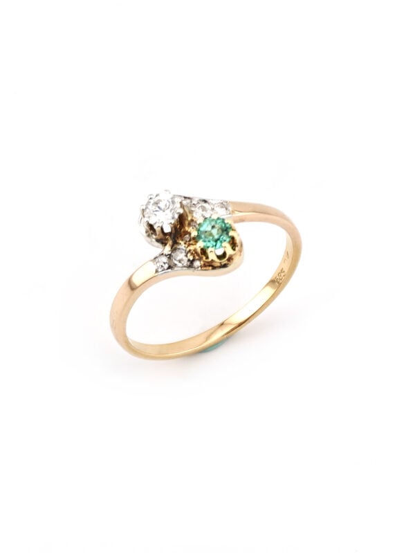 Antiker „Toi et Moi“ Smaragd Diamant Ring um 1905