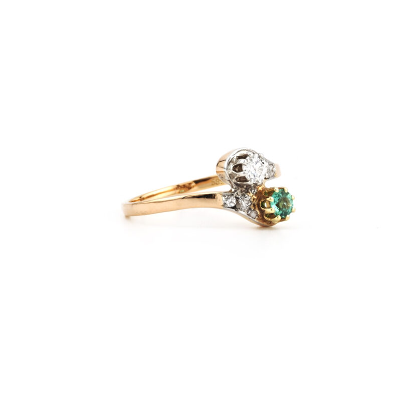 Antiker „Toi et Moi“ Smaragd Diamant Ring um 1905