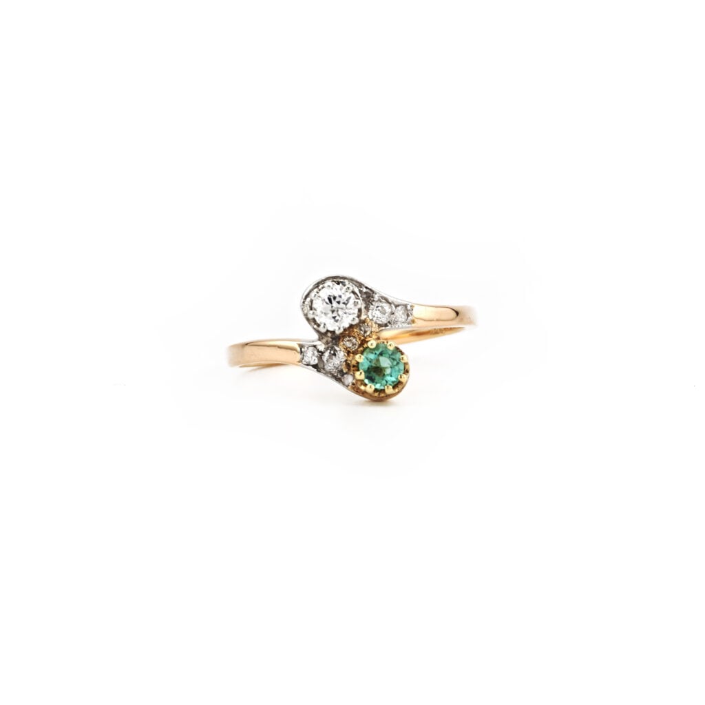 Antiker „Toi et Moi“ Smaragd Diamant Ring um 1905 (5)
