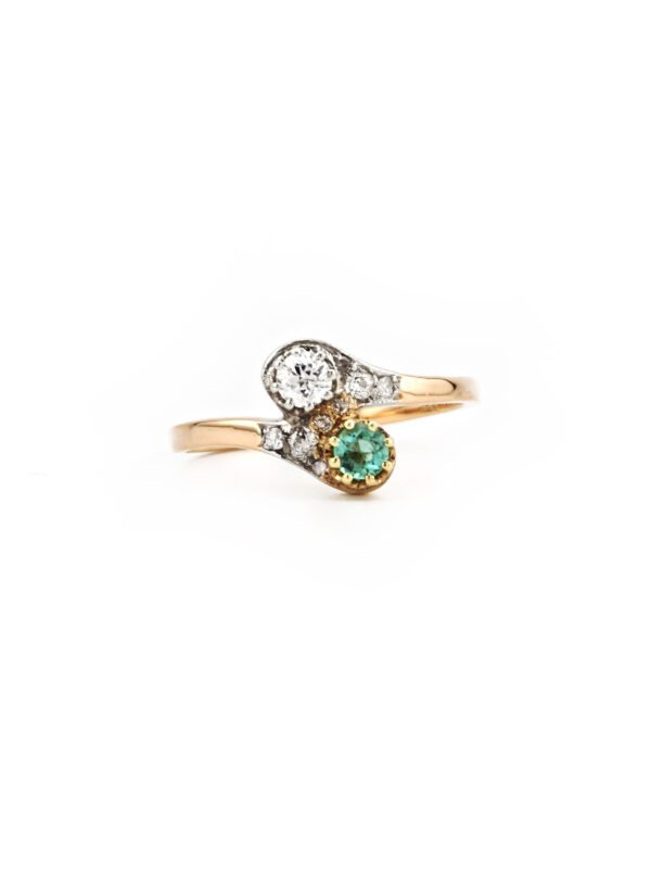 Antiker „Toi et Moi“ Smaragd Diamant Ring um 1905 (5)