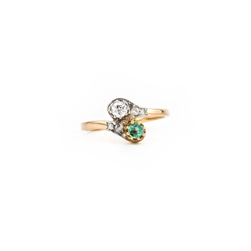 Antiker „Toi et Moi“ Smaragd Diamant Ring um 1905